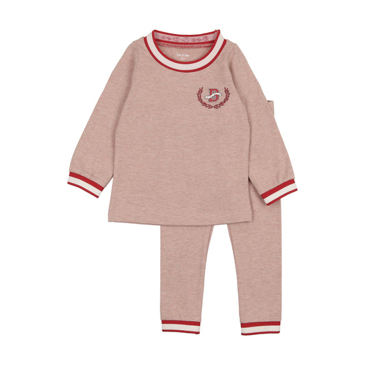 BEE & DEE HEATHER PINK VARSITY PAJAMA SET