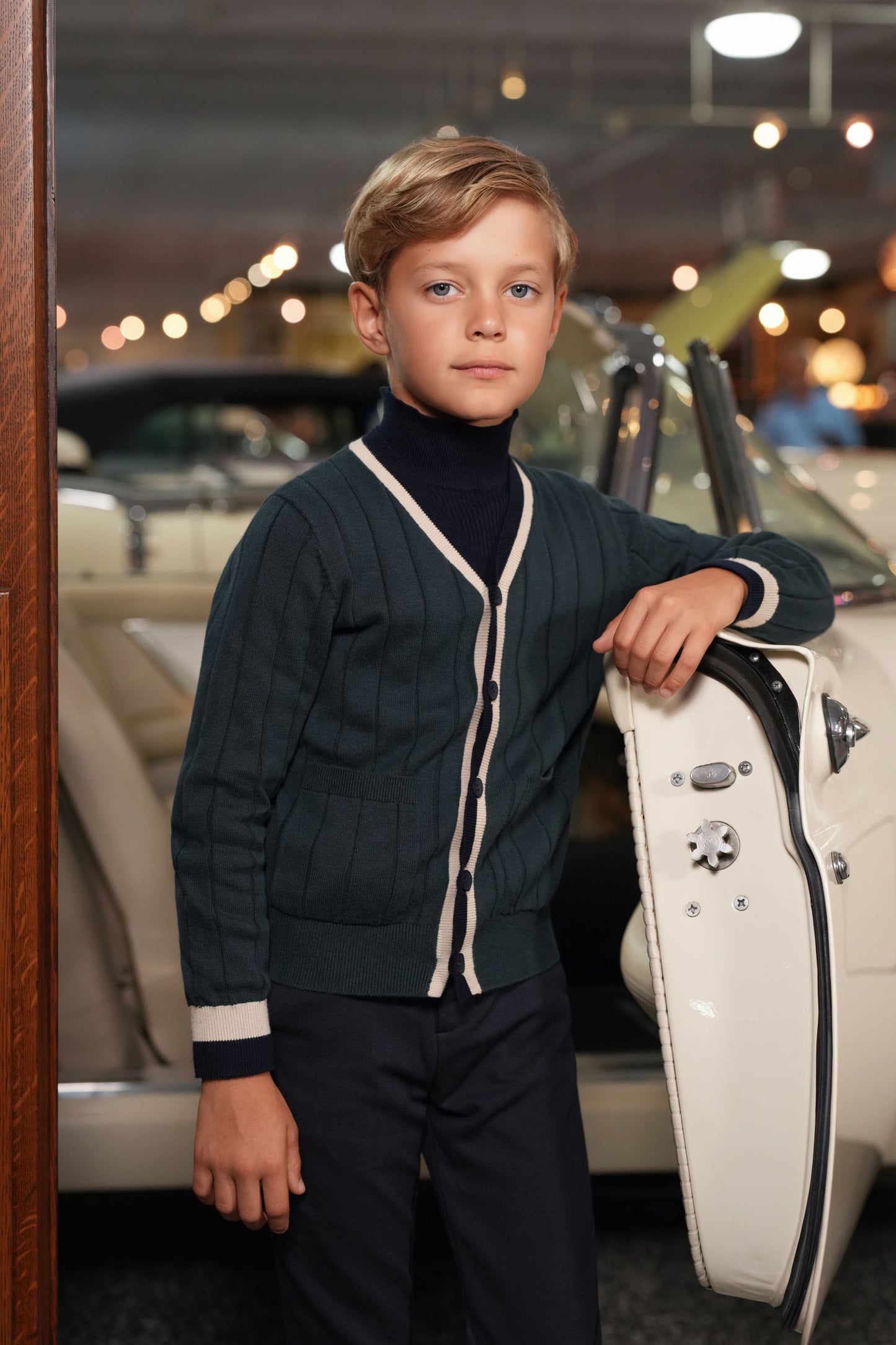 MOTU TEAL CONTRAST TRIM RIBBED KNIT CARDIGAN