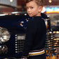 MOTU NAVY STRIPE TRIM RIBBED KNIT SWEATER