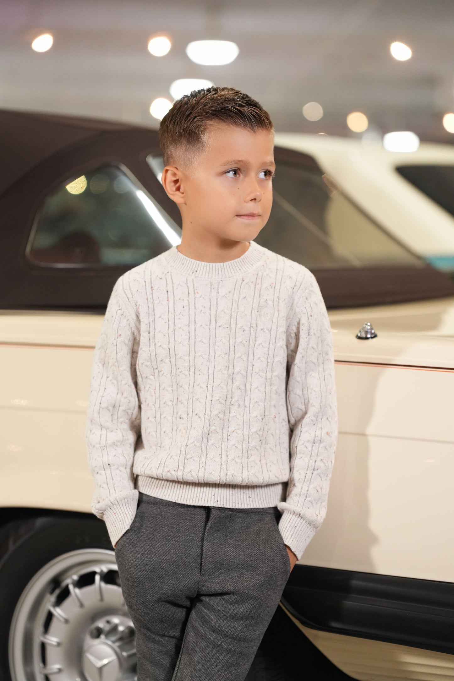 MOTU LIGHT GREY SPECKLED KNIT CABLE SWEATER