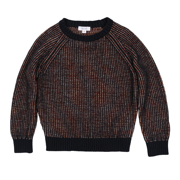 MOTU BROWN/NAVY MARLED KNIT TRIM SWEATER