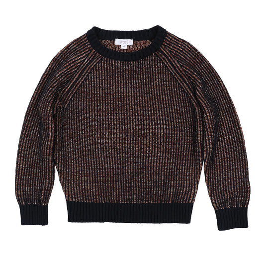 MOTU BROWN/NAVY MARLED KNIT TRIM SWEATER