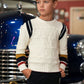 MOTU CREAM PANEL KNIT TRIM SWEATER