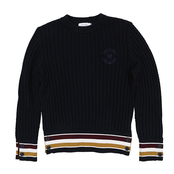 MOTU NAVY STRIPE TRIM RIBBED KNIT SWEATER