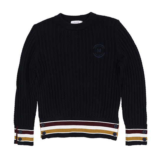 MOTU NAVY STRIPE TRIM RIBBED KNIT SWEATER