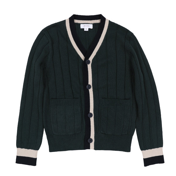 MOTU TEAL CONTRAST TRIM RIBBED KNIT CARDIGAN