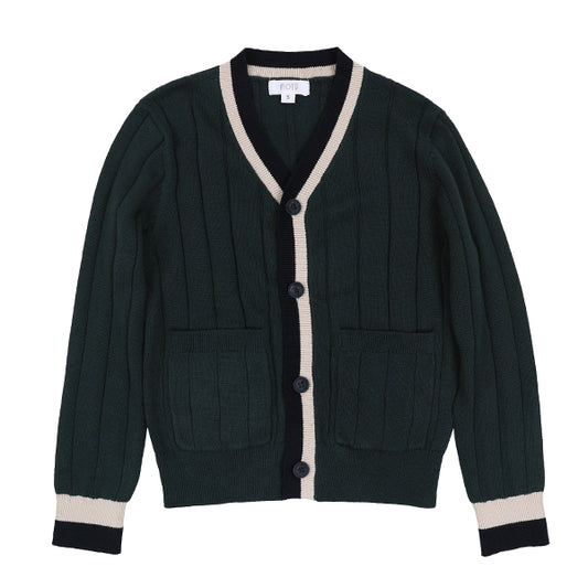 MOTU TEAL CONTRAST TRIM RIBBED KNIT CARDIGAN