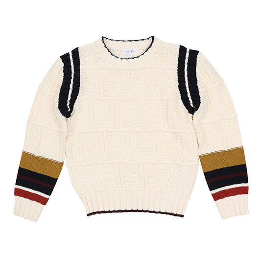 MOTU CREAM PANEL KNIT TRIM SWEATER