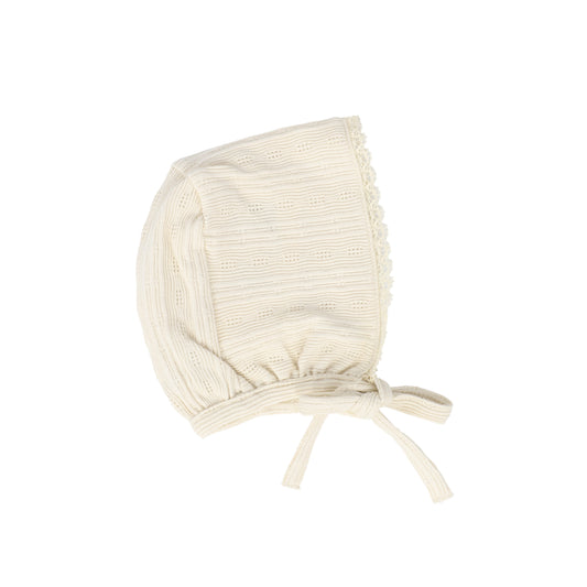 BEBE ORGANIC BIEGE POINTELLE LACE TRIM BONNET