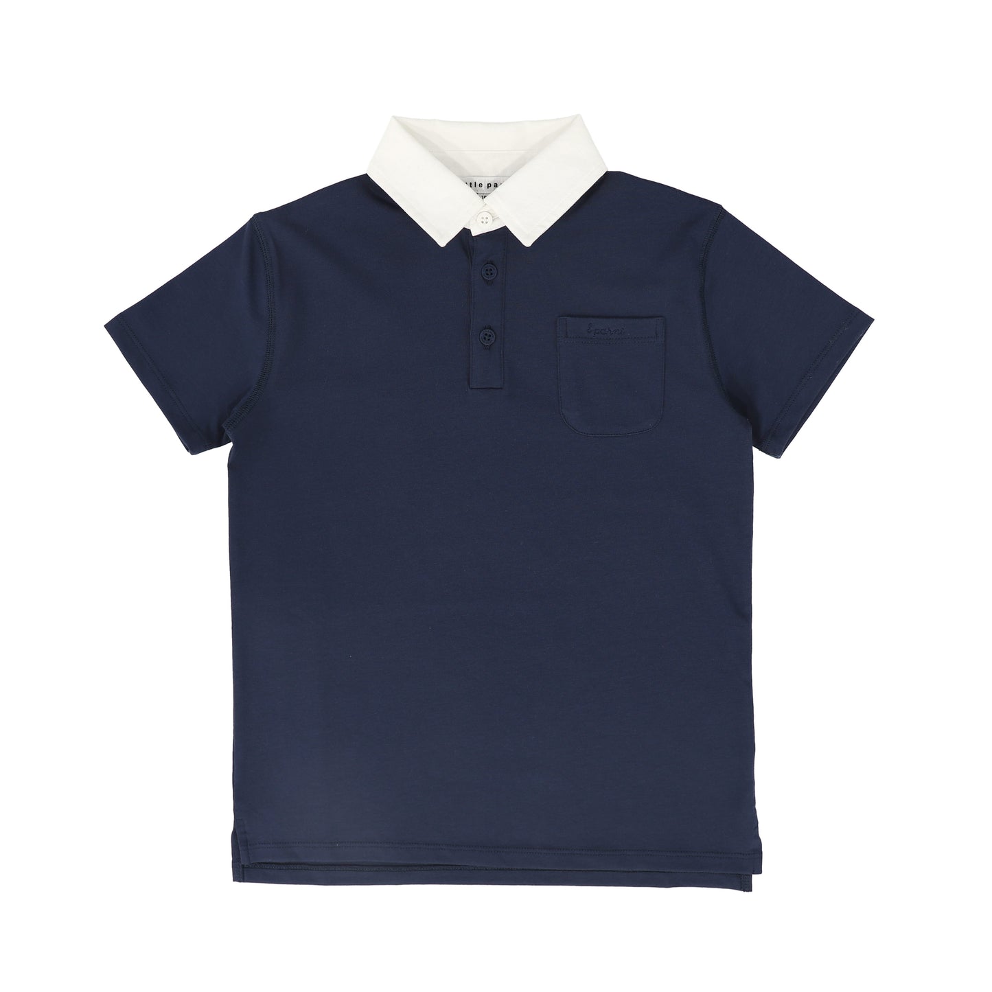 LITTLE PARNI NAVY TRIM LOGO EMBROIDERED POLO