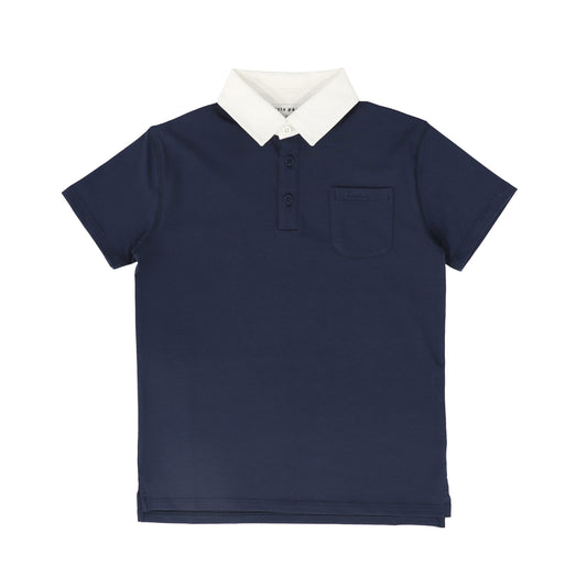 LITTLE PARNI NAVY TRIM LOGO EMBROIDERED POLO