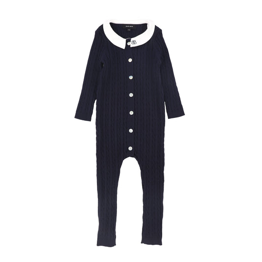 BAMBOO NAVY CABLE KNIT COLLAR ROMPER