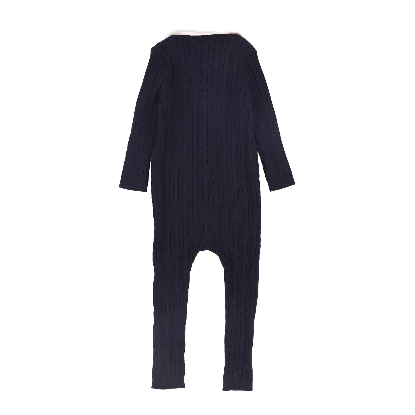 BAMBOO NAVY CABLE KNIT COLLAR ROMPER
