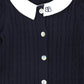 BAMBOO NAVY CABLE KNIT COLLAR ROMPER