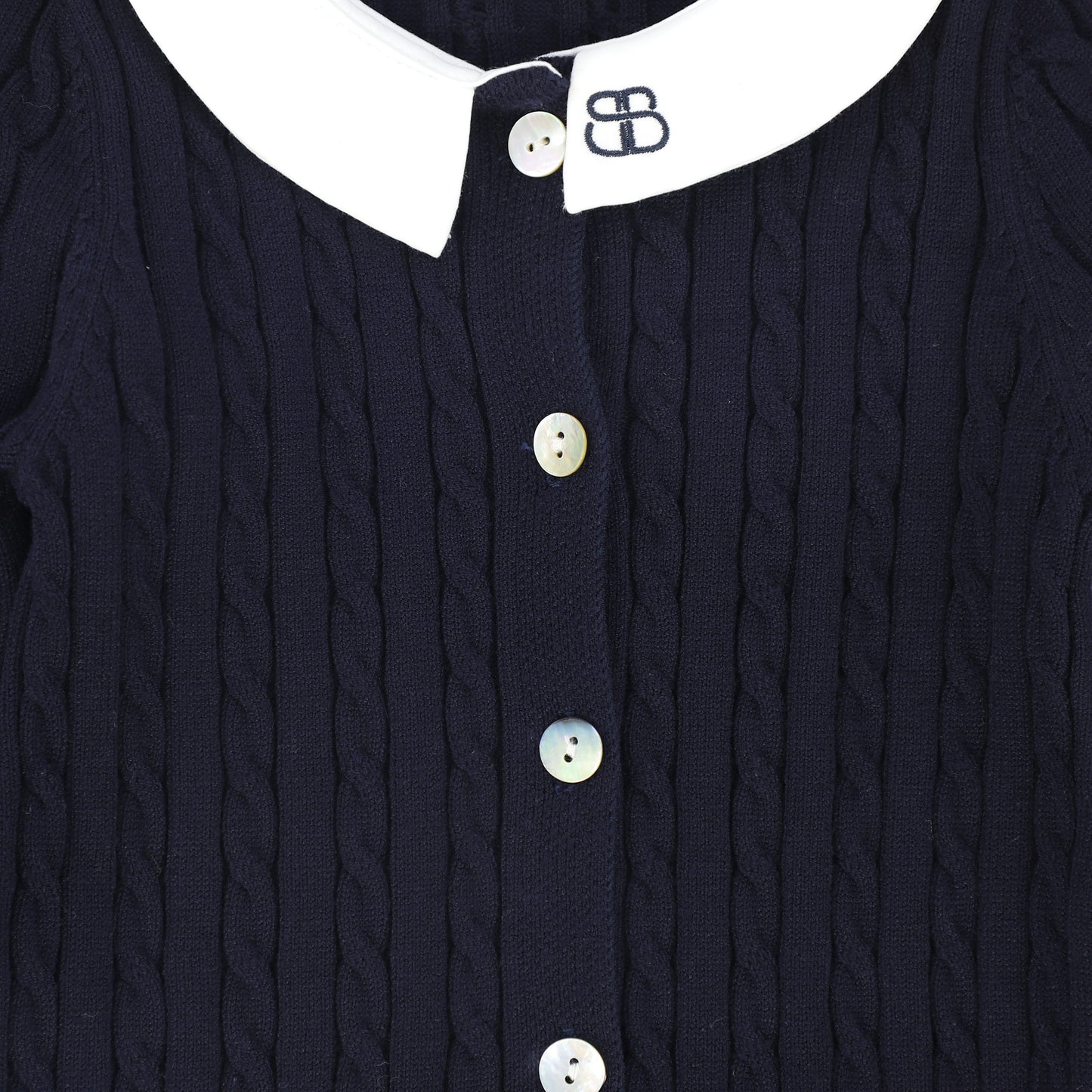 BAMBOO NAVY CABLE KNIT COLLAR ROMPER