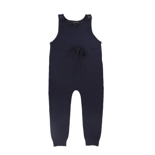 BAMBOO NAVY BOW KNIT OVERALLS