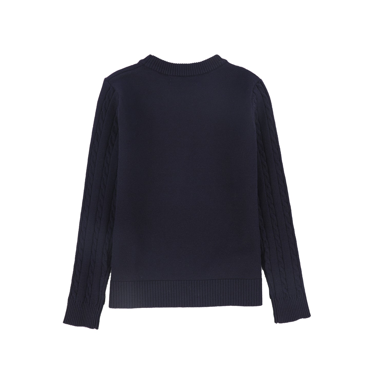 BAMBOO NAVY CABLE KNIT SLEEVE LOGO SWEATER