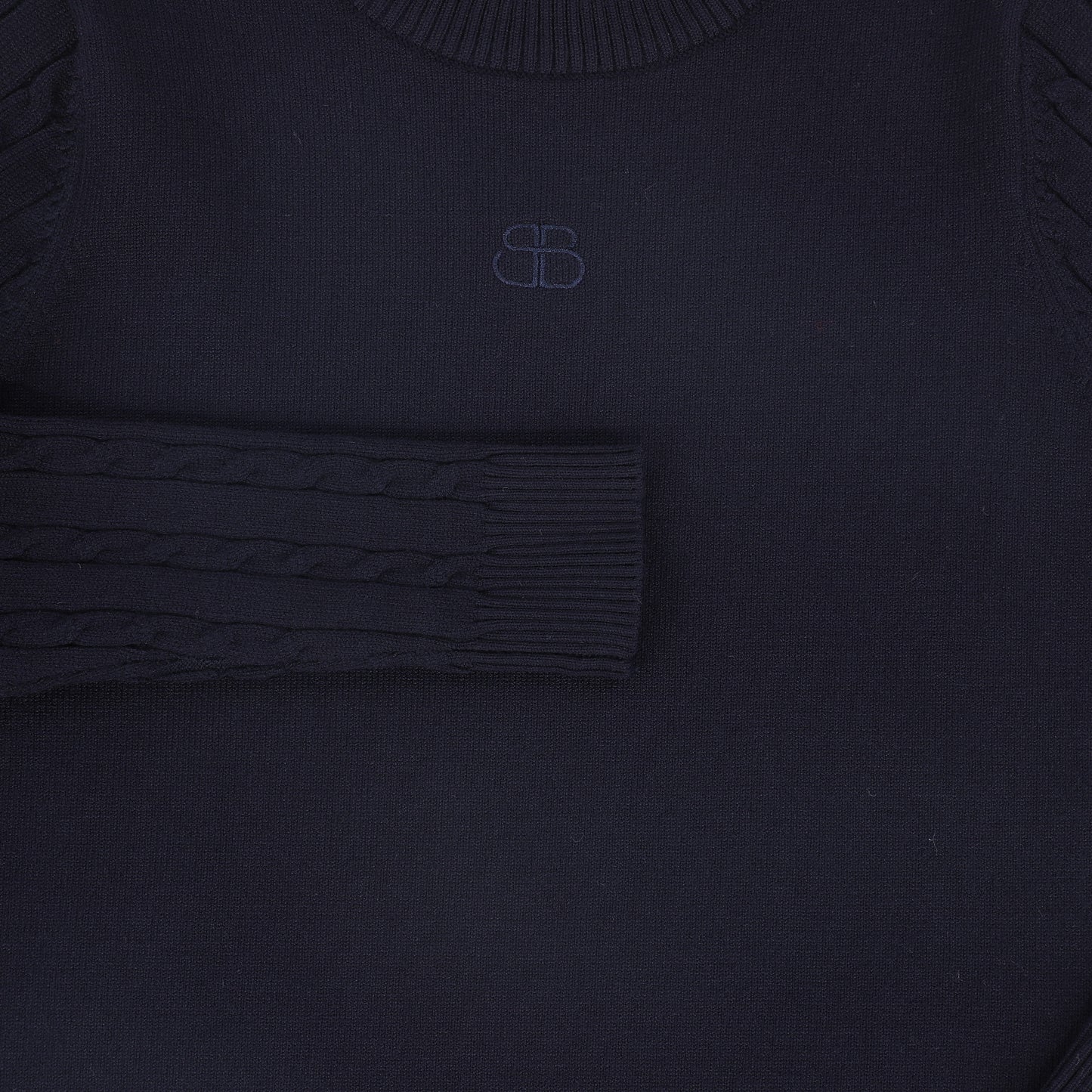 BAMBOO NAVY CABLE KNIT SLEEVE LOGO SWEATER