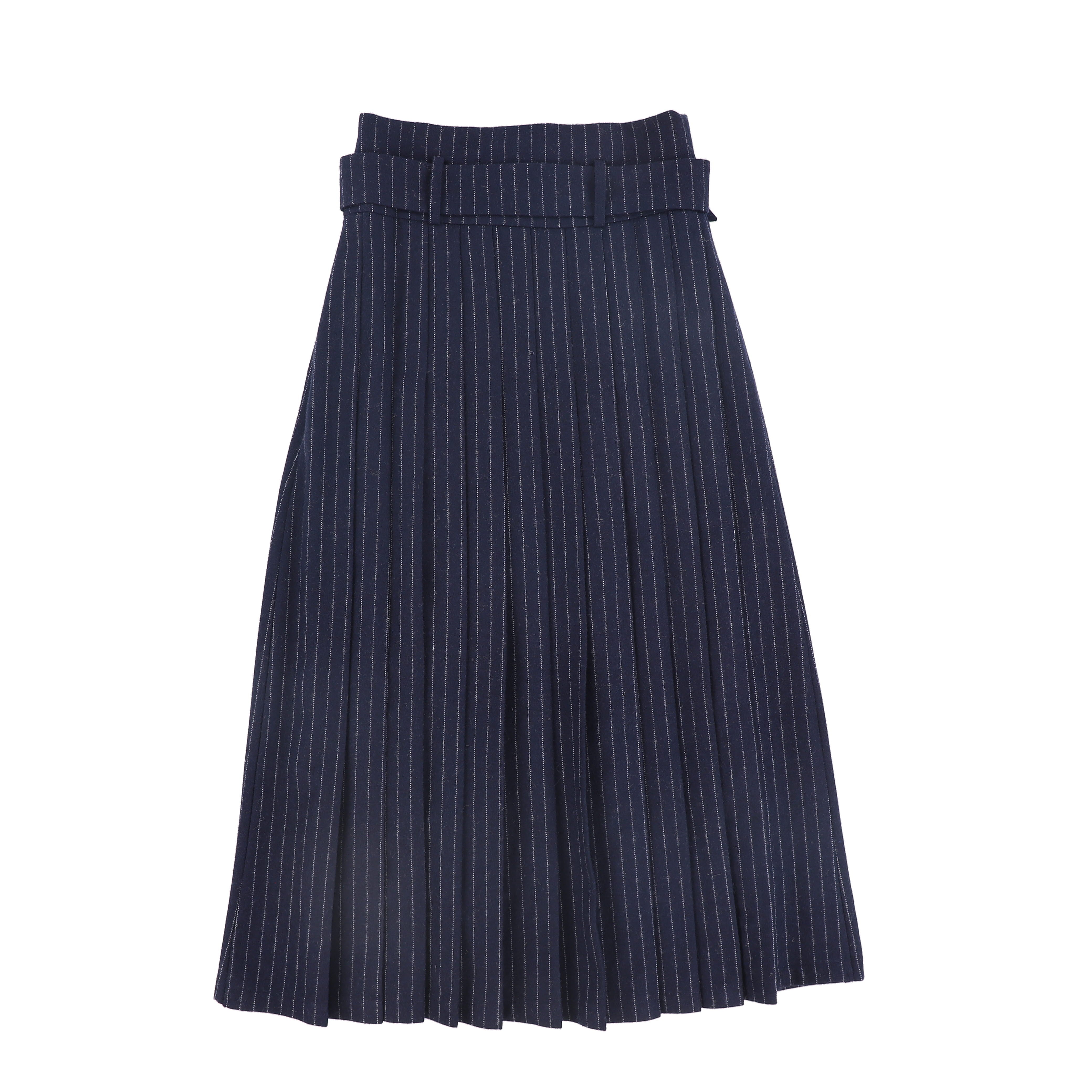 Pleated Midi Skirt Elastic Waist Navy Skirt VALENTINA NAVY