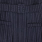 VALENTINA NAVY PINSTRIPED BUCKLE PLEATED MIDI SKIRT