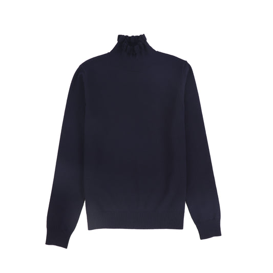 BAMBOO NAVY RUFFLE NECK SWEATER