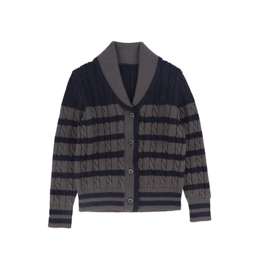 BAMBOO NAVY STRIPED KNIT BUTTON DOWN CARDIGAN