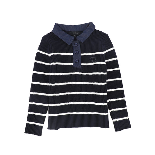 BAMBOO NAVY STRIPE KNIT DENIM COLLAR POLO