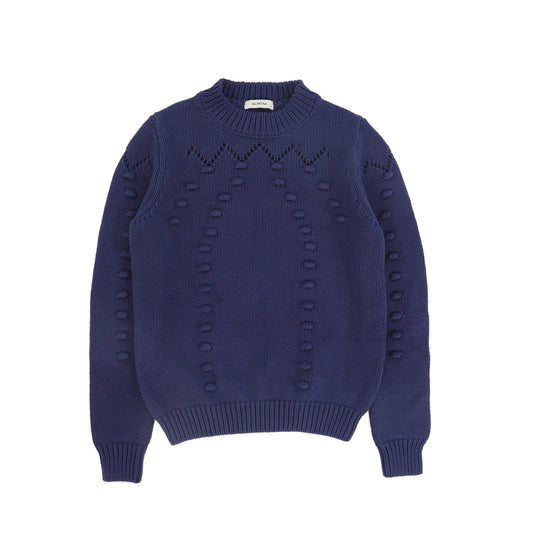 VALENTINA NAVY HEATHERED POM POM SWEATER