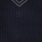 BAMBOO NAVY CABLE KNIT STRIPE TRIM SWEATER