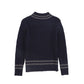 BAMBOO NAVY CABLE KNIT STRIPE TRIM SWEATER