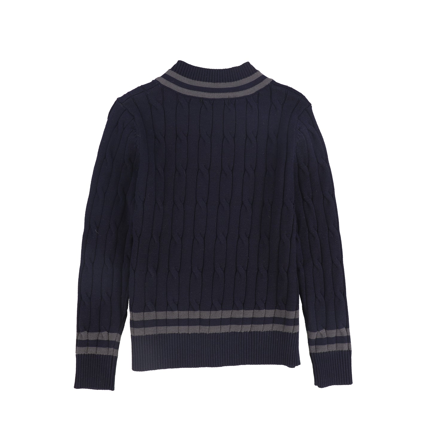 BAMBOO NAVY CABLE KNIT STRIPE TRIM SWEATER