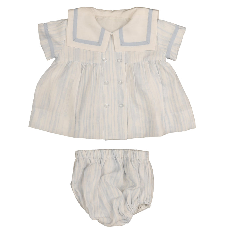 NOMA BEIGE/BLUE TRIM SAILOR COLLAR BLOOMER SET