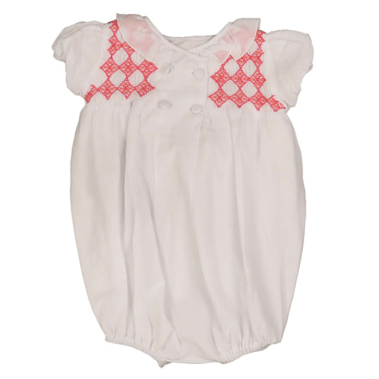NOMA WHITE SMOCKED BUTTON ROMPER