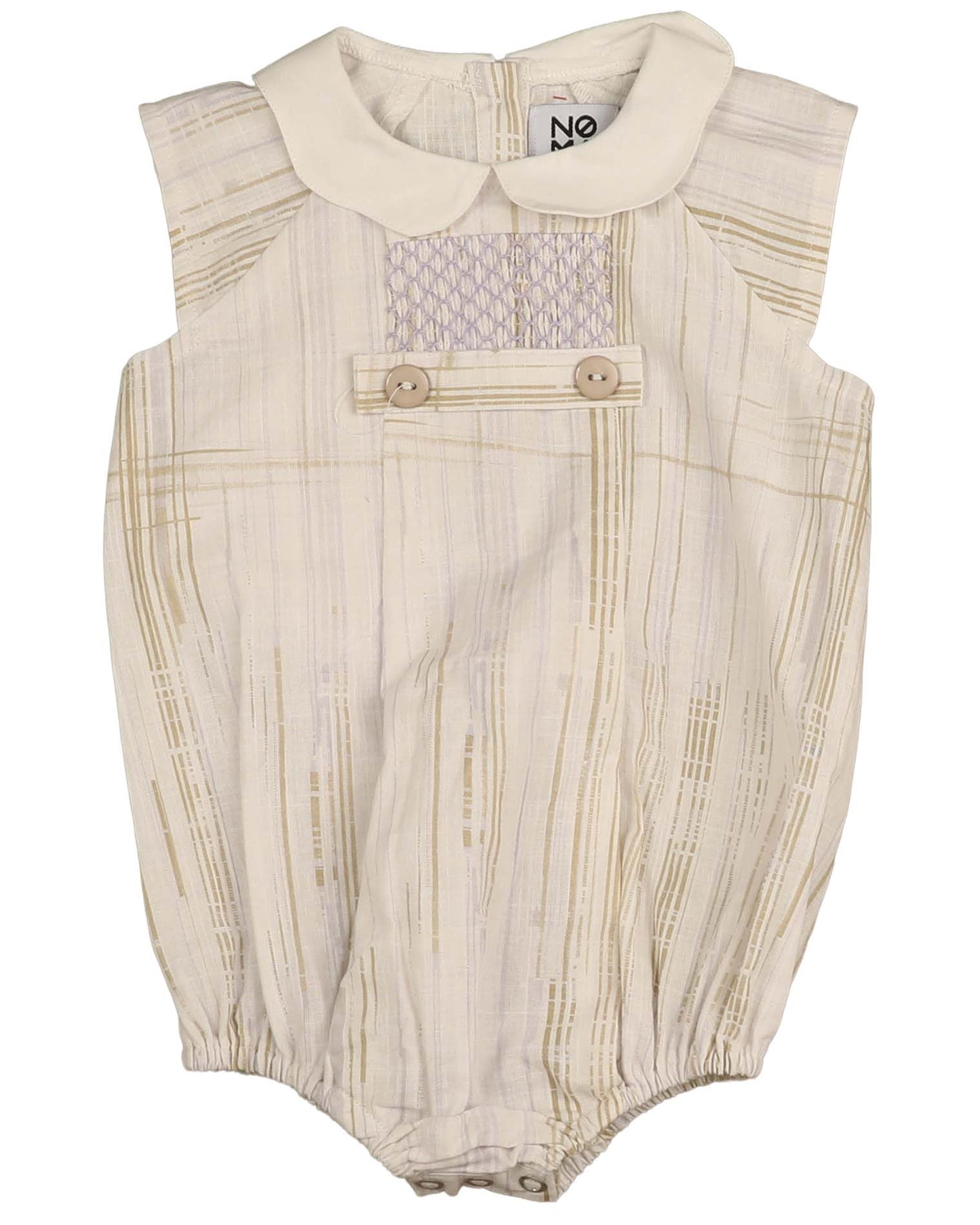 NOMA BEIGE DISTRESSED STRIPE COLLAR ROMPER