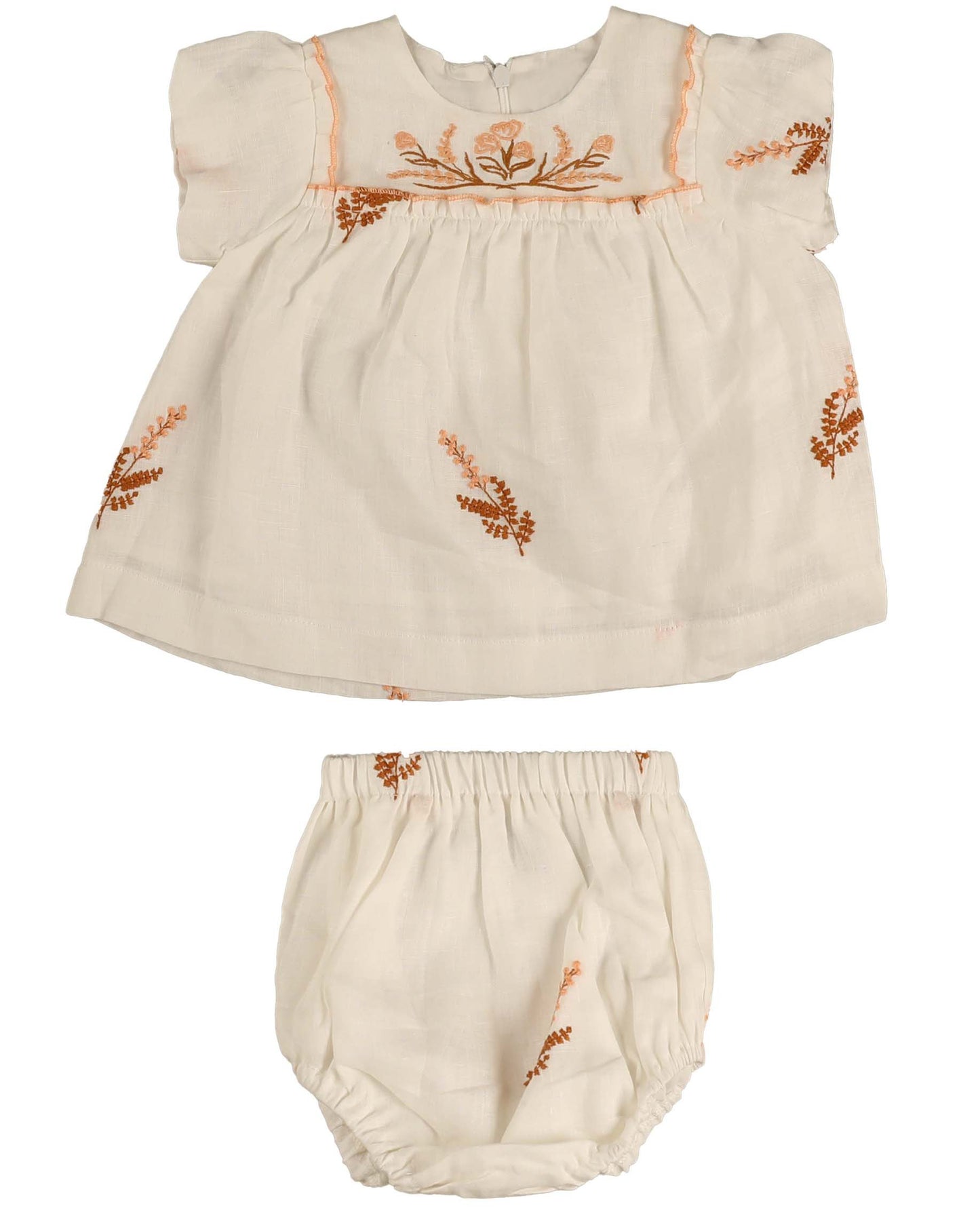 NOMA PEACH EMBROIDERED BIB & BUBBLE SLEEVE SET [FINAL SALE]