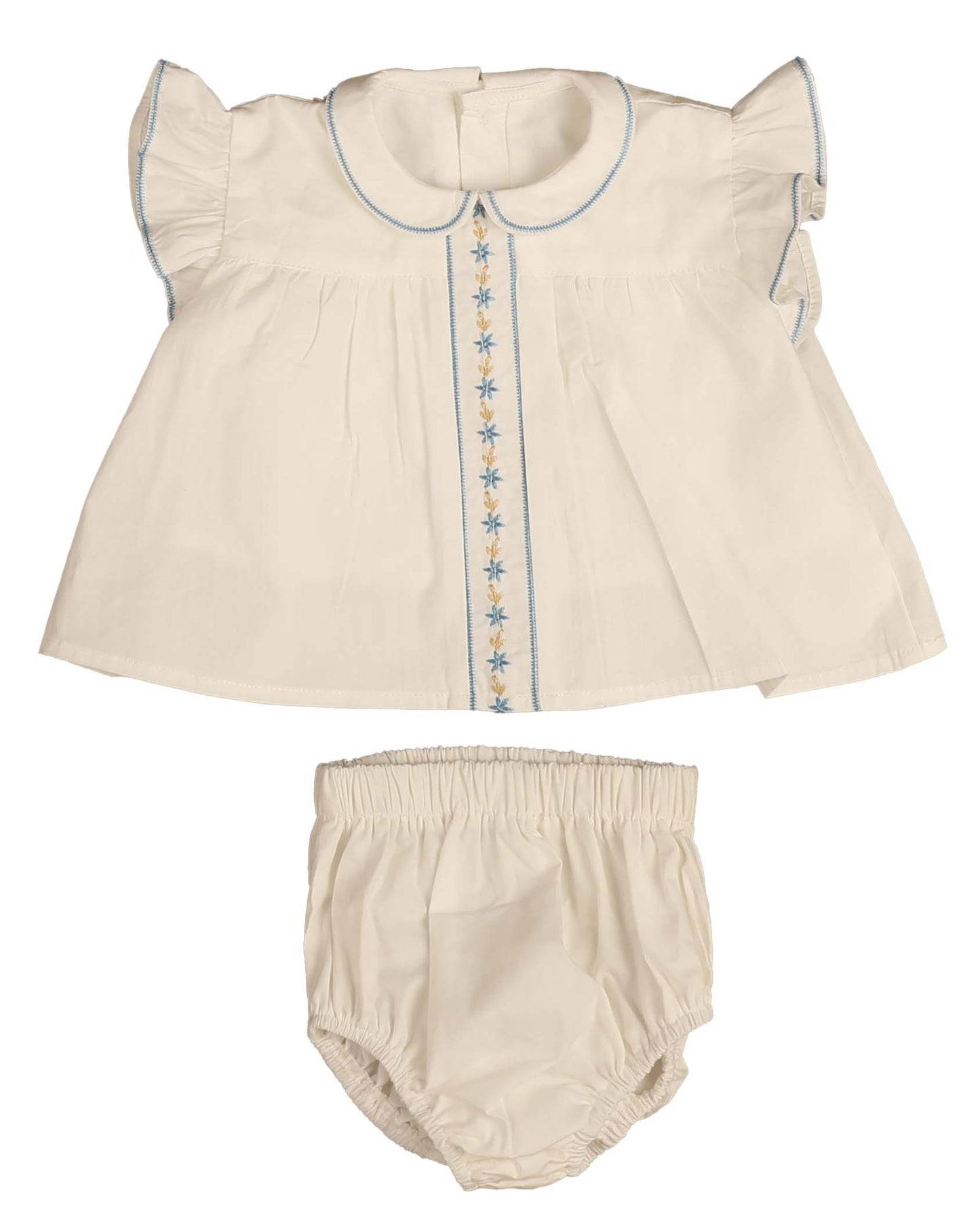 NOMA CREAM/BLUE STITCHED TRIM BLOOMER SET