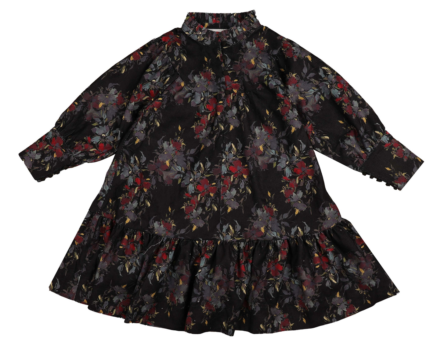 NOMA BLACK/RED FLOWER PRINT RUFFLE TRIM DRESS [FINAL SALE]