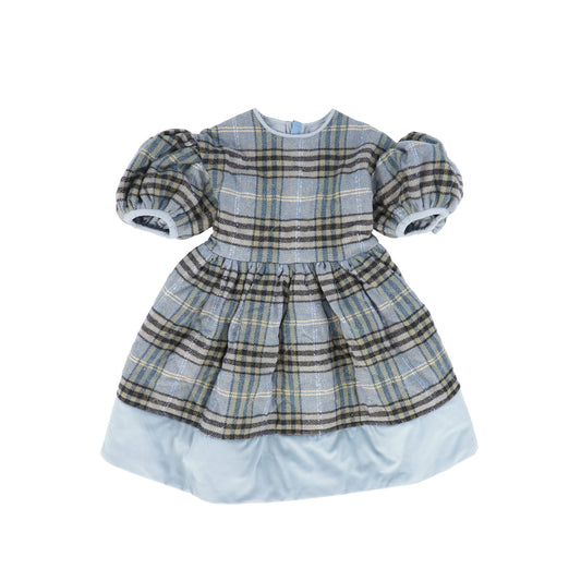 THE MIDDLE DAUGHTER LIGHT BLUE CHECKED PUFF SLEEVE DRESS
