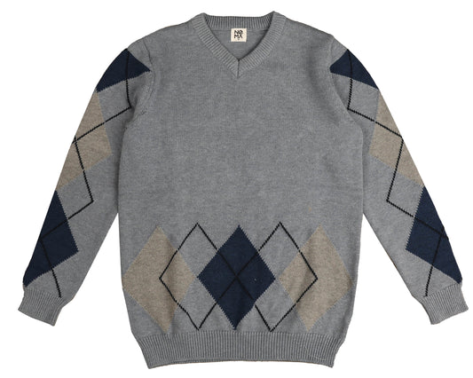 NOMA GREY ARGYLE KNIT SWEATER