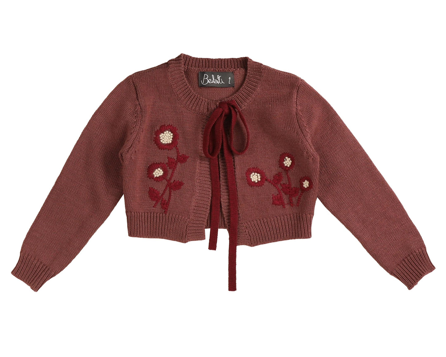 NOMA BURGUNDY EMBROIDERED FLORAL KNIT CARDIGAN