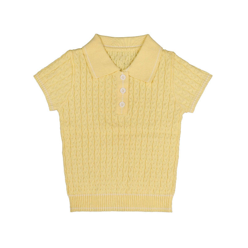 NOMA YELLOW CABLE KNIT POLO SWEATER