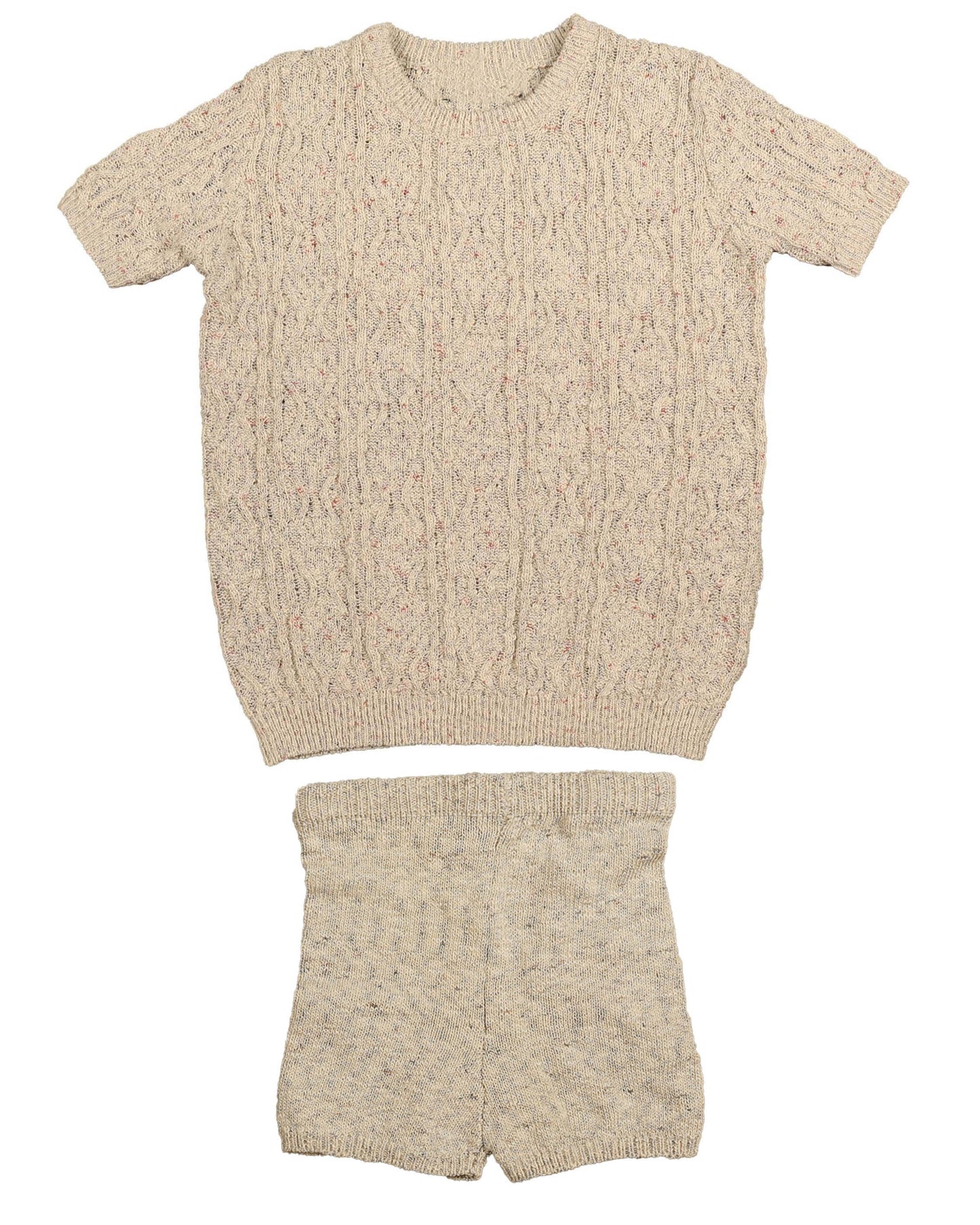 NOMA BIEGE MARLED TEXTURED KNIT SWEATER SET