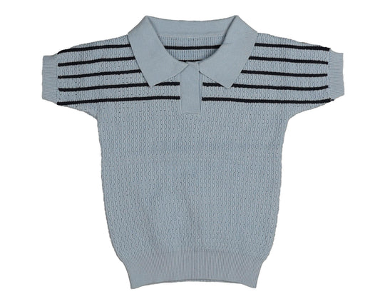 NOMA LIGHT BLUE STRIPED TEXTURED KNIT COLLAR SWEATER