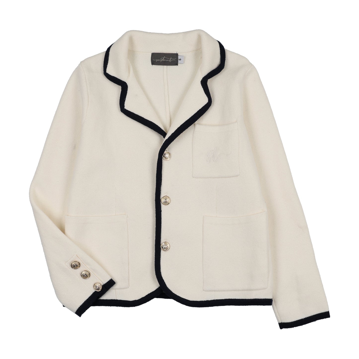 SWEET THREADS IVORY/NAVY CONTRAST TRIM BLAZER