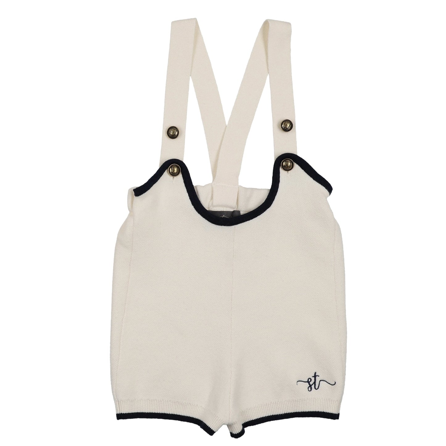 SWEET THREADS IVORY/NAVY CONTRAST TRIM ROMPER