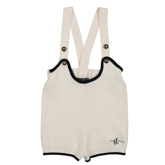 SWEET THREADS IVORY/NAVY CONTRAST TRIM ROMPER