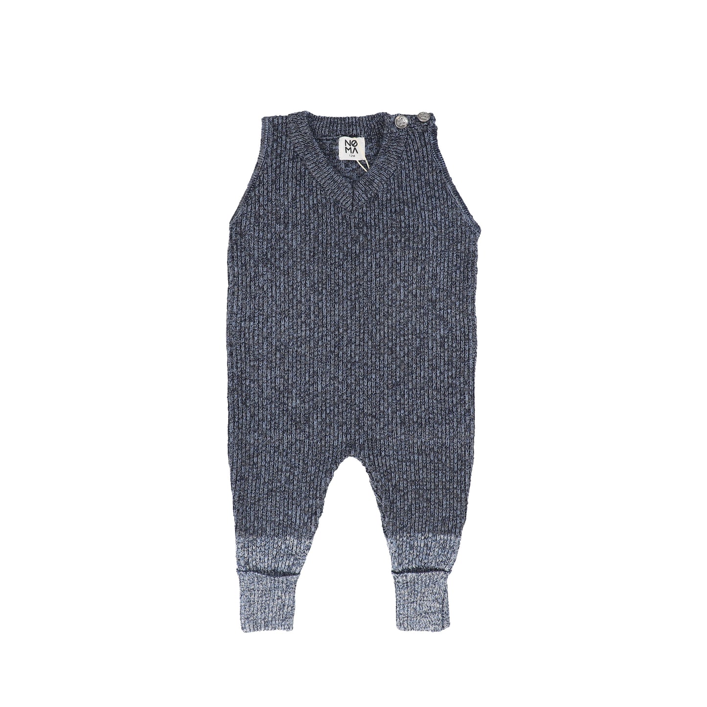 NOMA NAVY MARLED KNIT BUTTON ROMPER