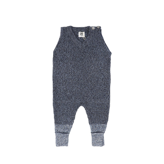 NOMA NAVY MARLED KNIT BUTTON ROMPER