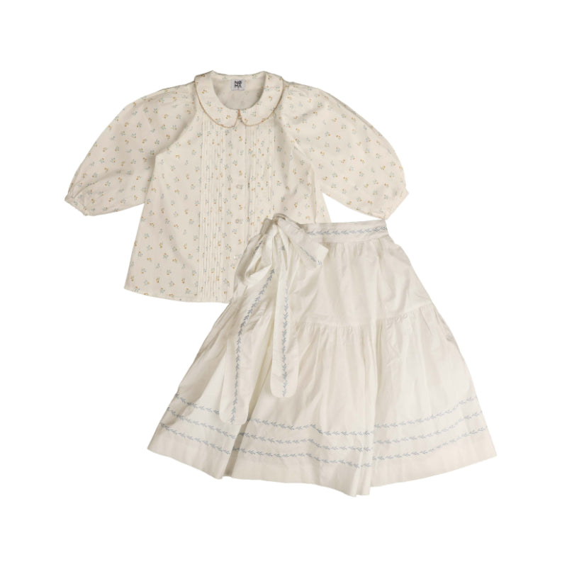 NOMA WHITE VINE EMBROIDERED SKIRT SET