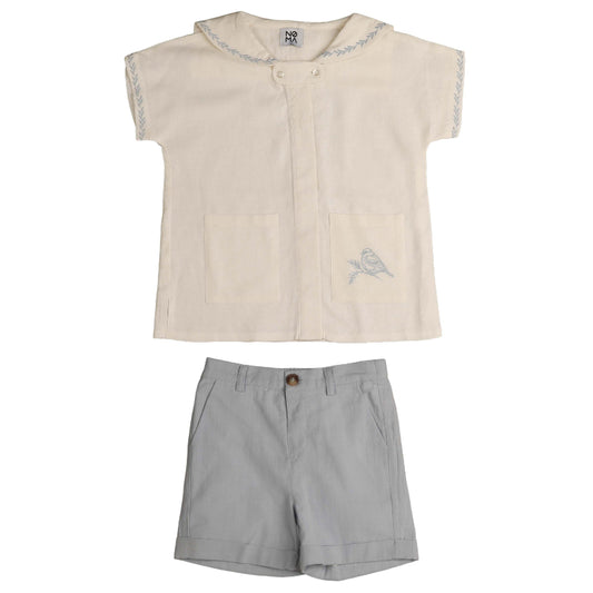 NOMA LIGHT BLUE BIRD EMBROIDERED SET